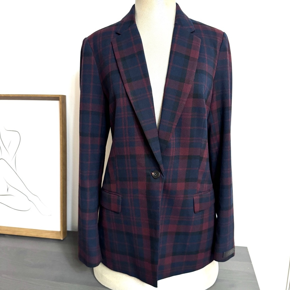 NWOT Scotch & Soda Navy and Burgundy Plaid Blazer - Size M - Picture 2 of 14